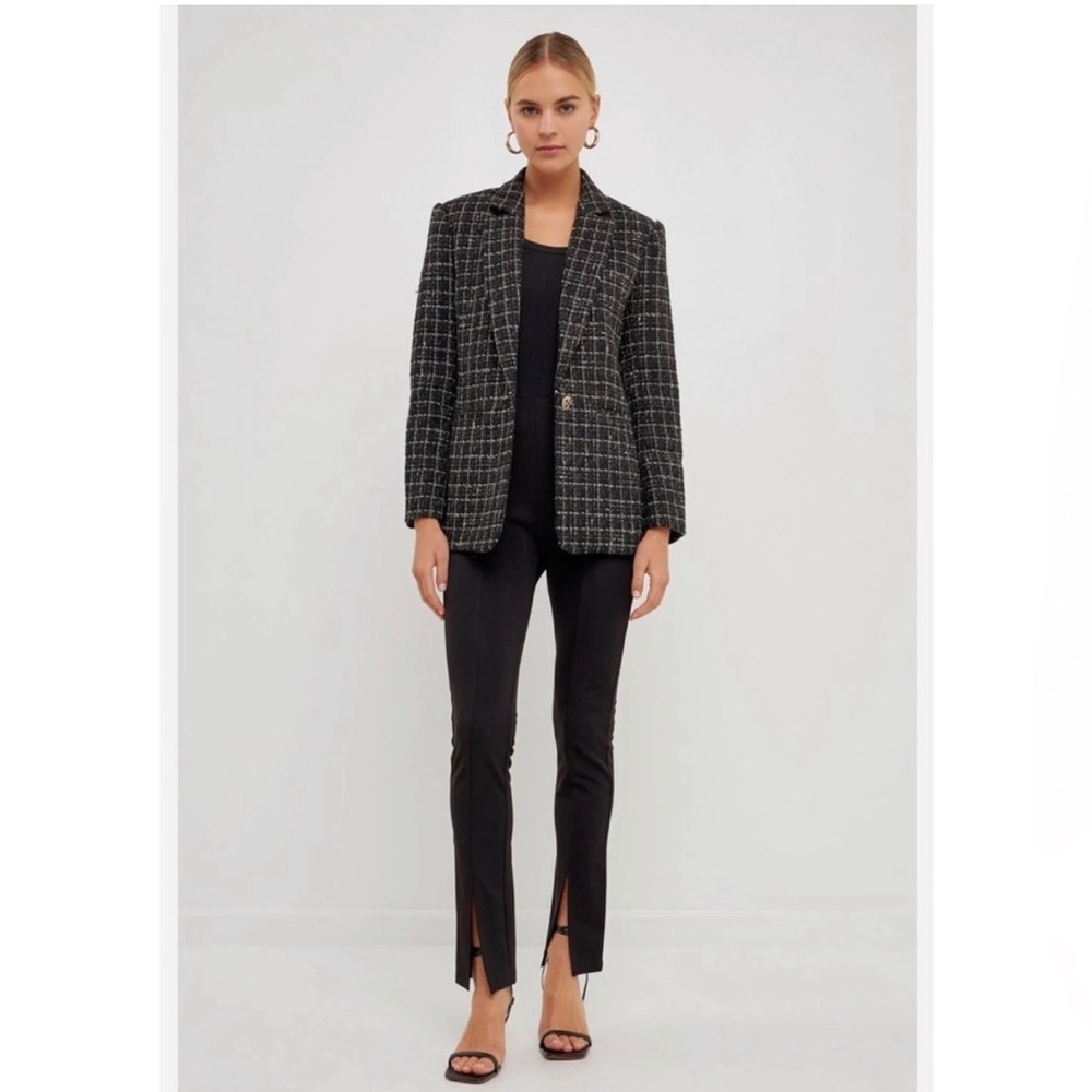 Endless Rose Tweed Single Breasted Blazer Black